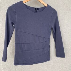 Jarbo Fitted Asymmetrical Gray- Blue Blouse 3/4 sleeve, slightly crop